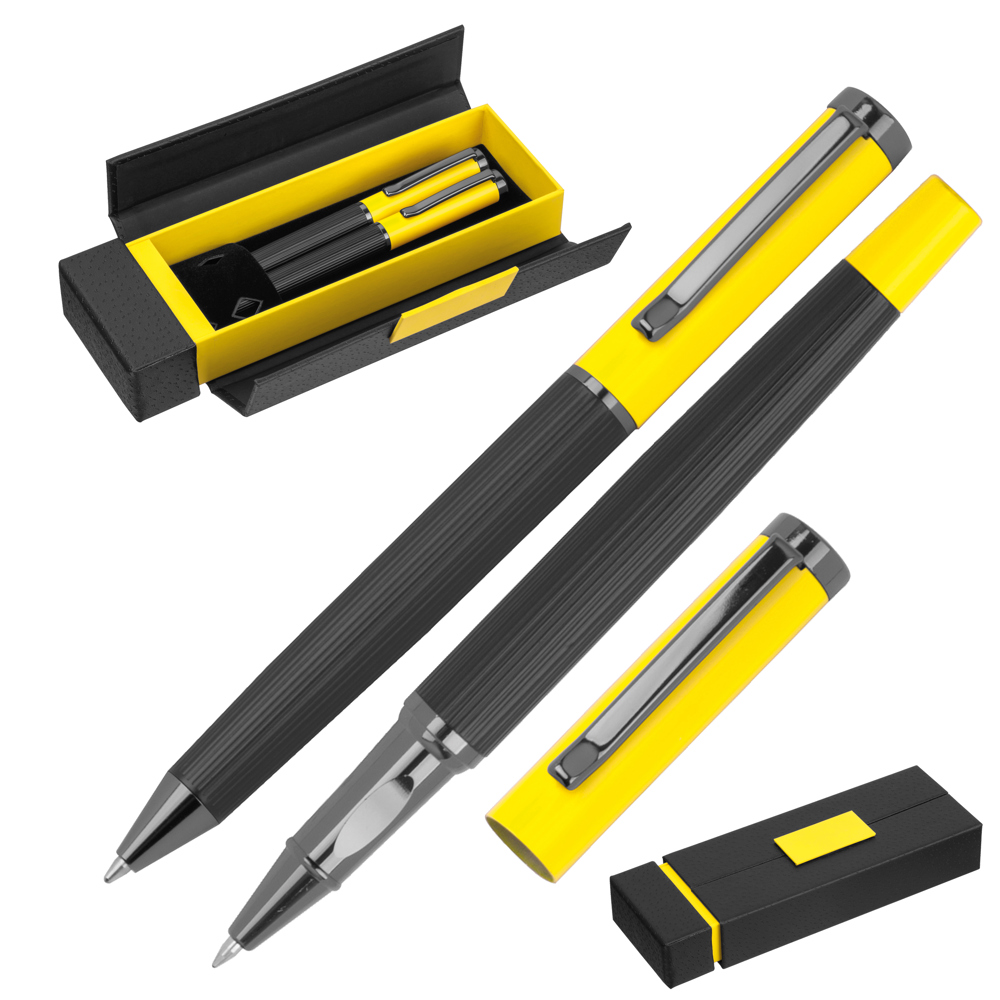 metalen schrijfset - geel