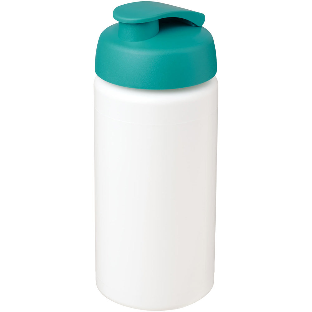 Baseline® Plus grip 500 ml sportfles met flipcapdeksel - met logo of onbedrukt bestellen - Wit, Aqua