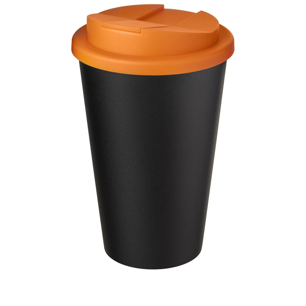 Americano® Eco 350 ml gerecyclede beker met spill-proof deksel - voor bedrijven en relatiegeschenken - Oranje, Zwart