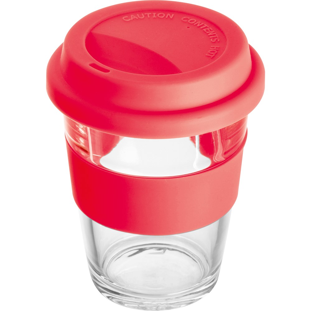 Beker van glas, 300 ml inhoud - voor bedrijven en relatiegeschenken - rood