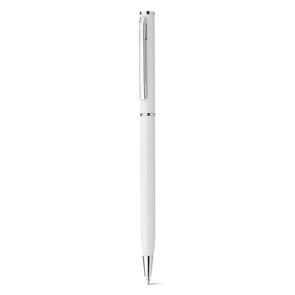 LESLEY METALLIC. Aluminium balpen met clip en draaimechanisme - kopen of bedrukken - wit