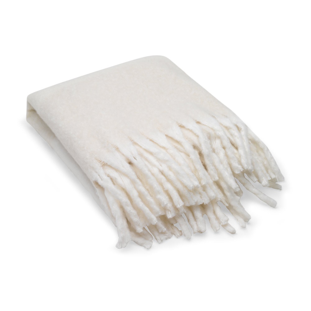 COMFY. Deken van gerecycled polyester (100% rPET) (300 g/m²), met mohair-gevoel - bedrukt of onbedrukt - Beige