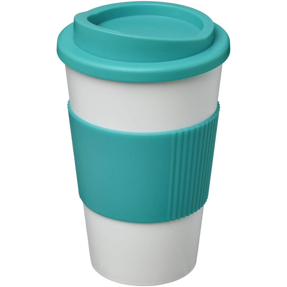 Americano® 350 ml geïsoleerde beker met grip - kopen of bedrukken - Wit, Aqua