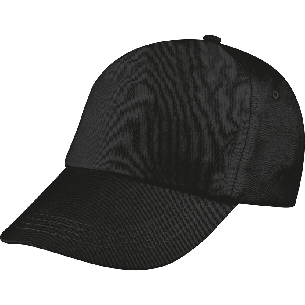 AZO-vrij katoenen baseball-cap, 5 panels - bedrukt of onbedrukt verkrijgbaar - Zwart