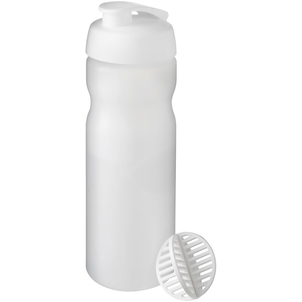 Baseline® Plus 650 ml sportfles met shaker bal - met logo of onbedrukt bestellen - Wit, Mat helder