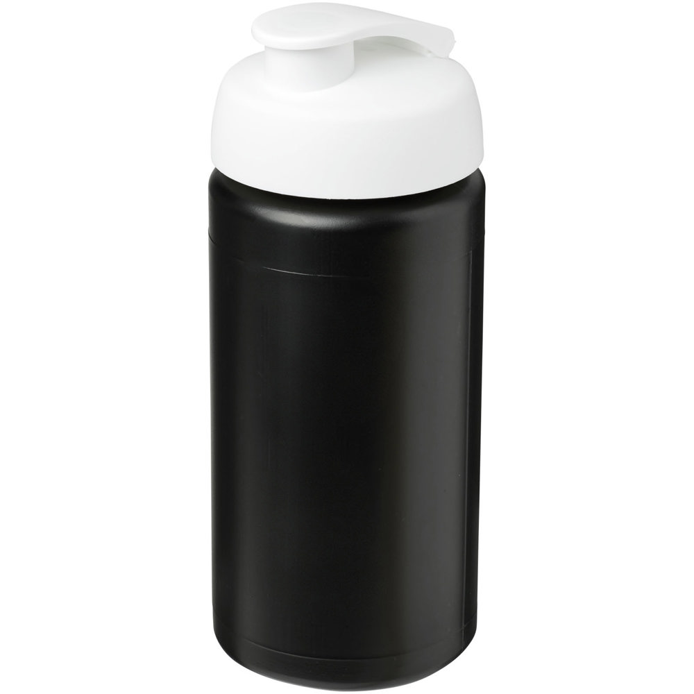 Baseline® Plus grip 500 ml sportfles met flipcapdeksel - met logo of onbedrukt bestellen - Zwart, Wit