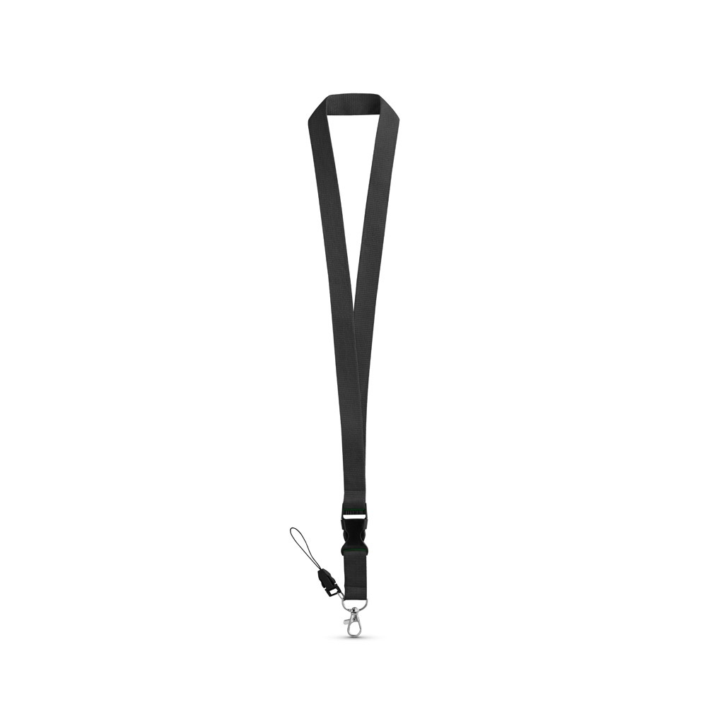 ANQUETIL. Polyester lanyard met metalen karabijnhaak - voor bedrijven en relatiegeschenken - Zwart
