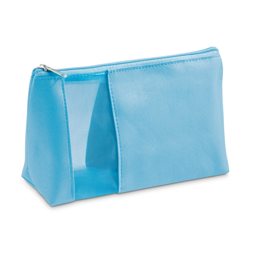 ANNIE. Make-up tasje van microvezel en mesh - met logo of onbedrukt bestellen - Licht blauw
