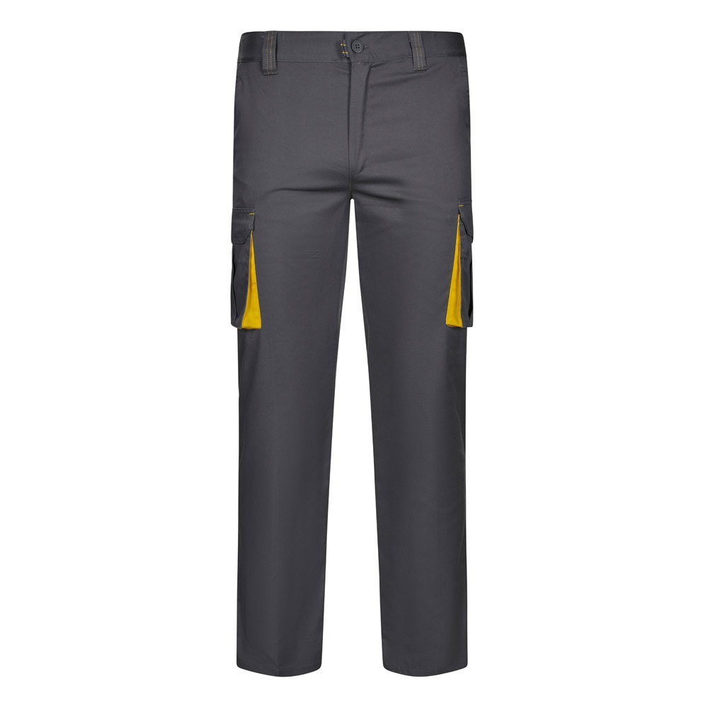 VL FIDES. Tweekleurige stretchbroek met meerdere zakken (240g/m²) van katoen (46%), EME (38%) en polyester - Grijs, Geel
