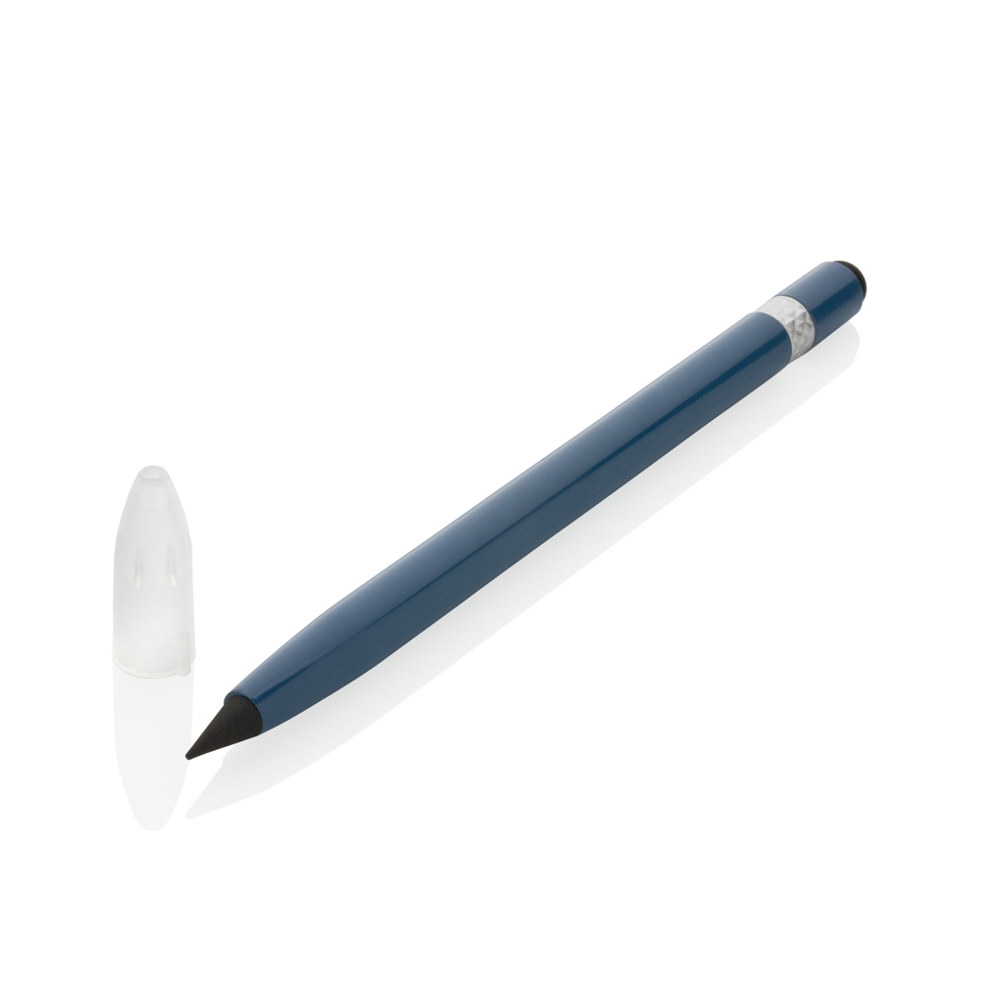 Aluminium inktloze pen met gum - voor bedrijven en relatiegeschenken - blauw (± PMS 2160)