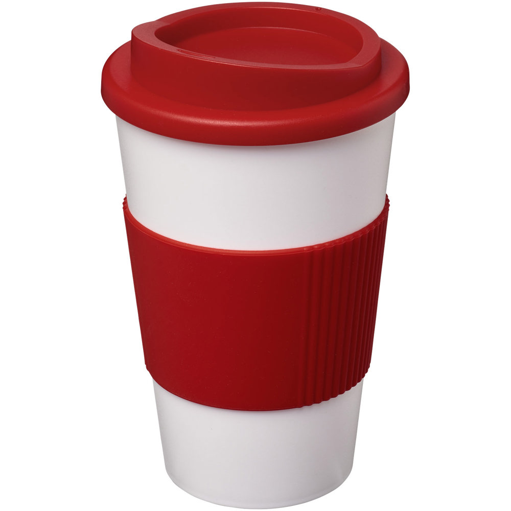 Americano® geïsoleerde beker van 350 ml met handgreep - bedrukt of onbedrukt verkrijgbaar - Rood, Wit