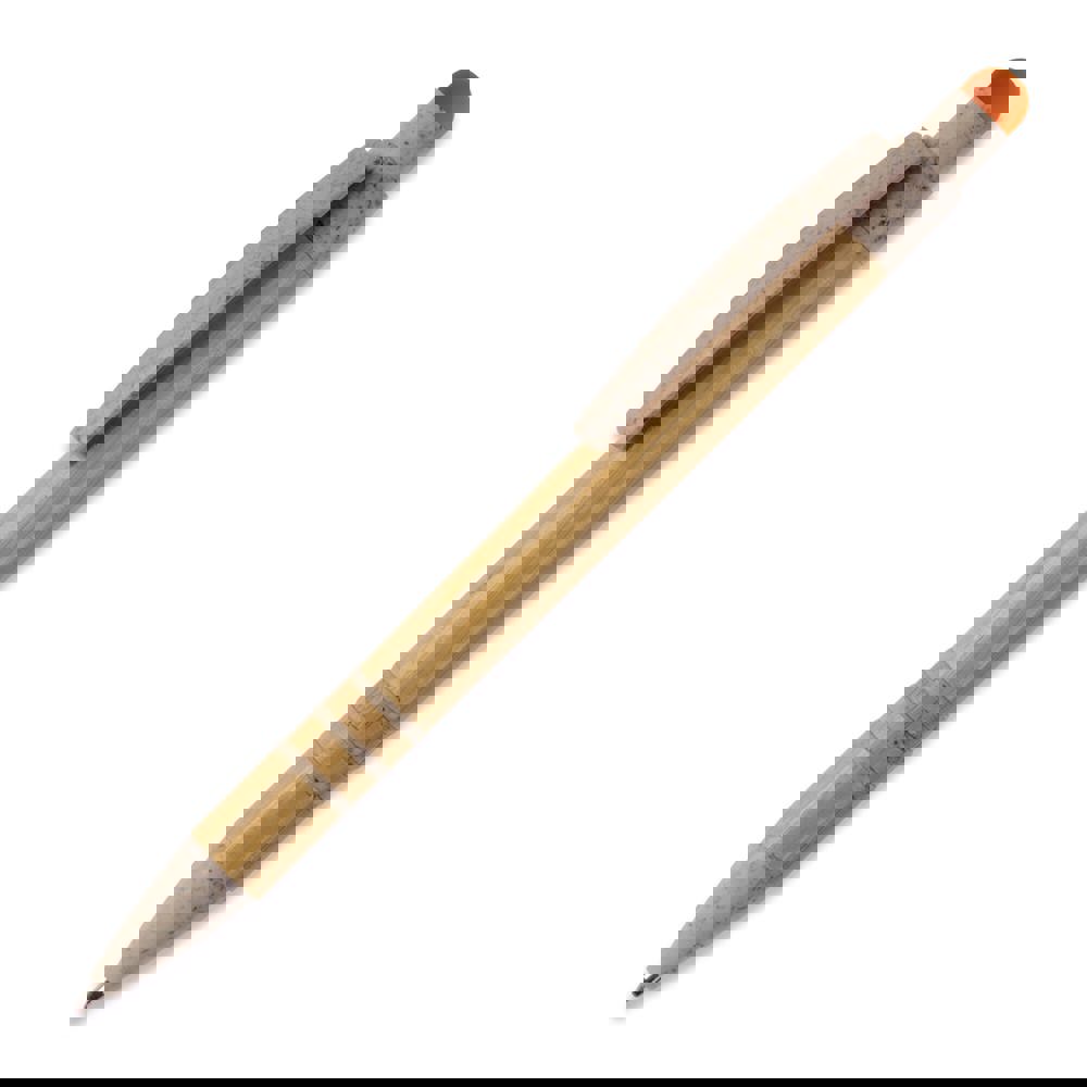 Balpen bamboe en tarwestro met stylus - met logo of onbedrukt bestellen - Beige / Oranje