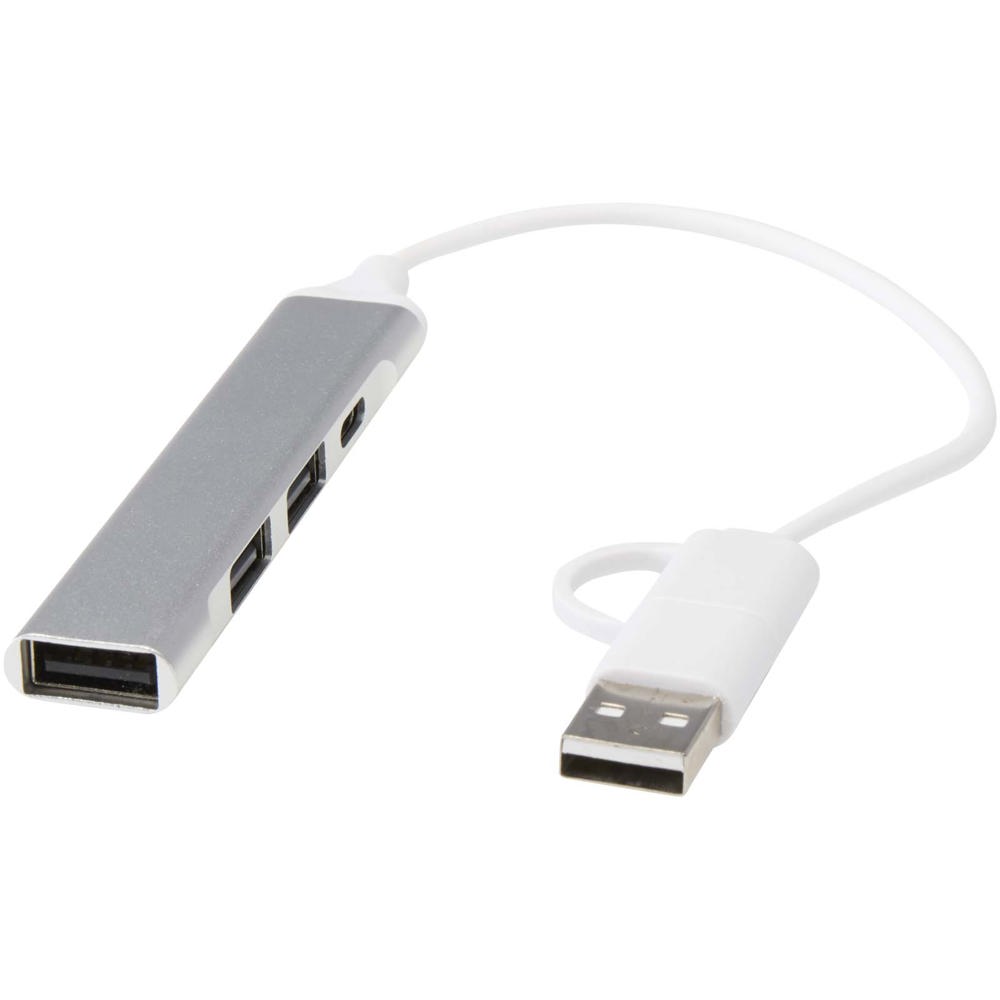 Alkaid 4 poorts USB-A en Type-C hub van gerecycled aluminium met dubbele ingang - kopen of bedrukken