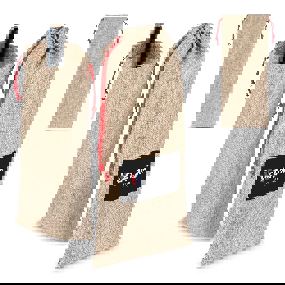 Jute-stijl flessentasje 14 x 34 cm - bedrukt of onbedrukt verkrijgbaar