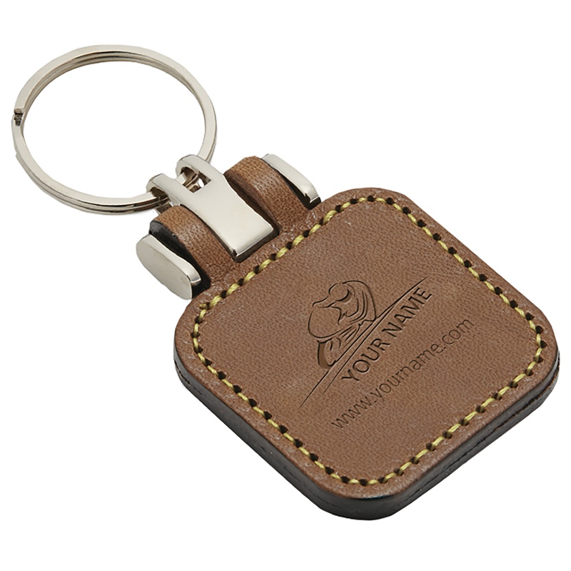 Sleutelhanger P02743, Kunstleder - bedrukt of onbedrukt verkrijgbaar - Cognac