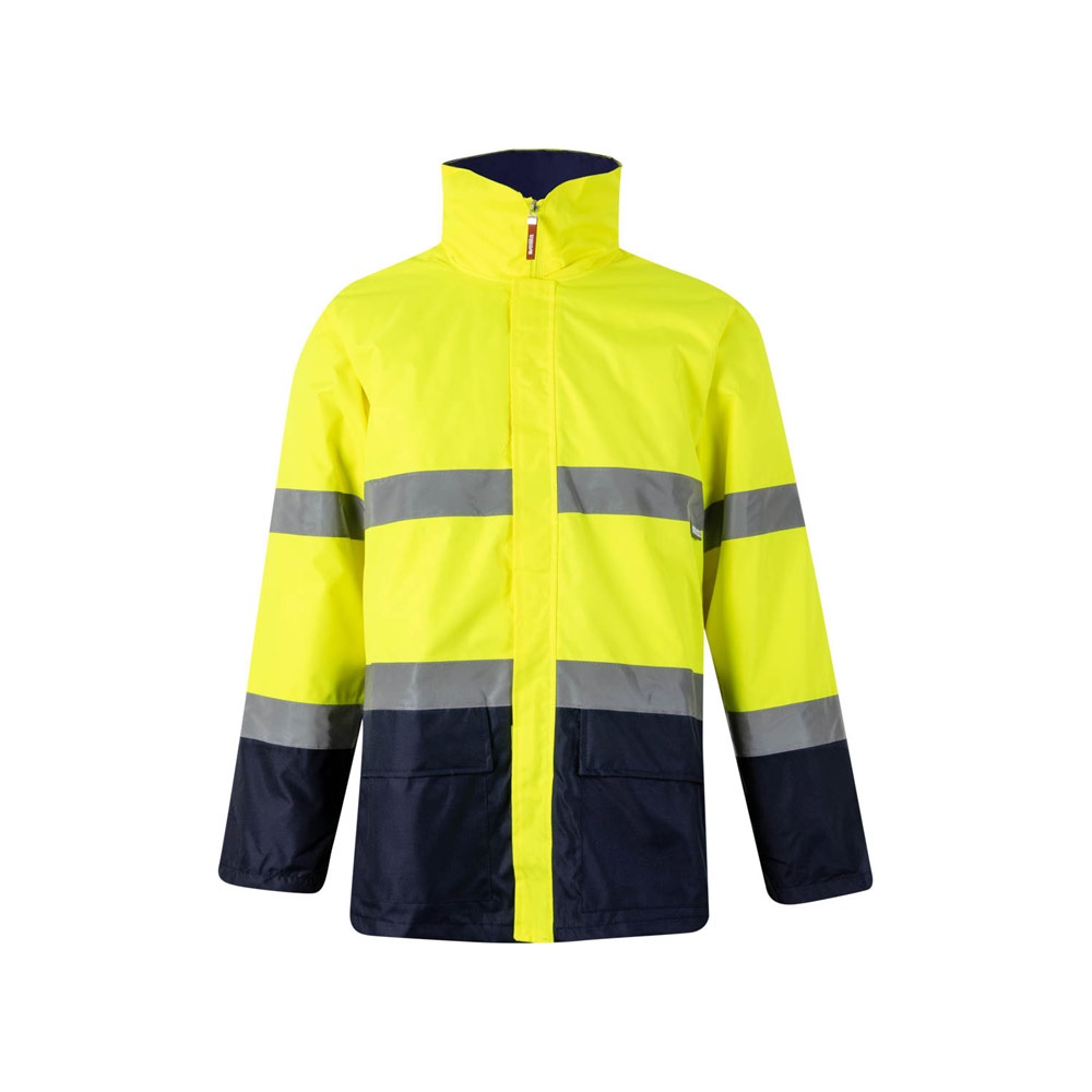 VL THEMIS LARGE. Tweekleurige parka (190g/m²) van polyester (100%) met PU-coating - voor bedrijven en - Marineblauw, Geel