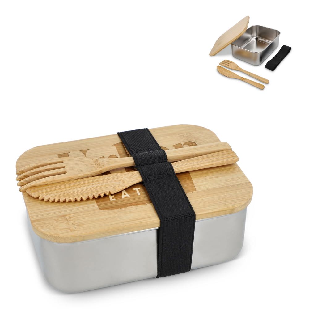 Roestvrij stalen lunchbox met bamboo deksel - voor bedrijven en relatiegeschenken