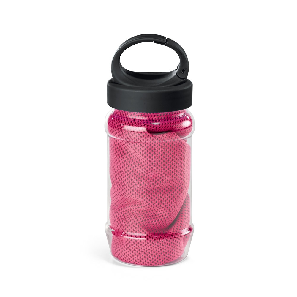 ARTX PLUS. Set met een PP en PET fles en een polyamide en polyester sporthanddoek - met logo of onbedrukt - Roze