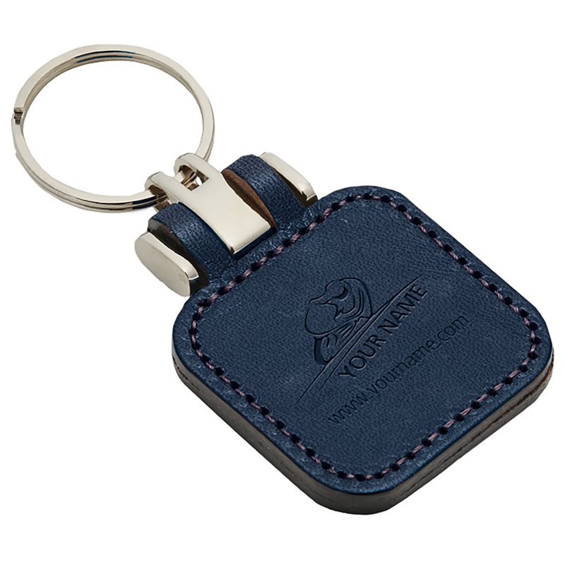 Sleutelhanger P02743, Kunstleder - bedrukt of onbedrukt verkrijgbaar - Blauw