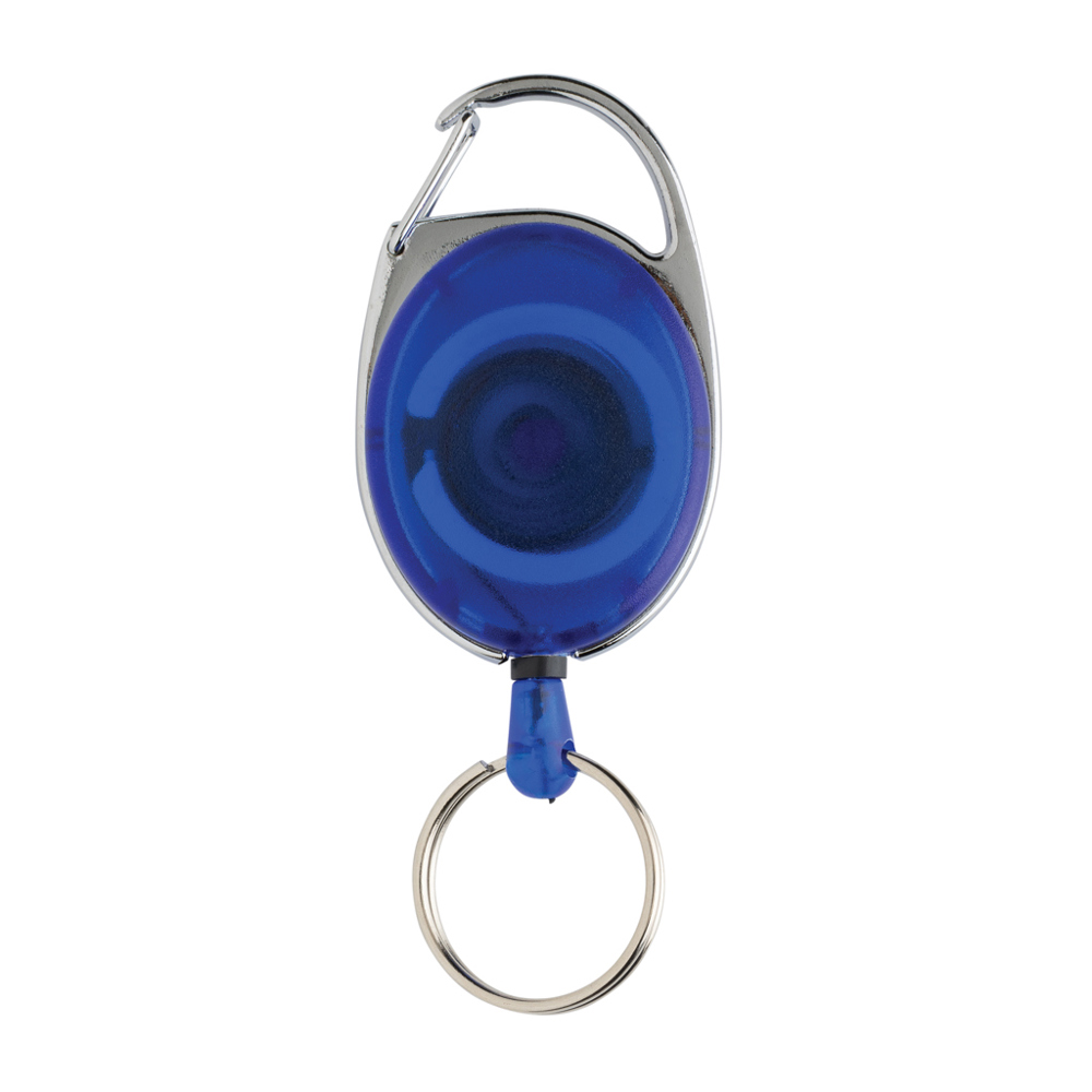 Roller clip sleutelhanger gemaakt van RCS gerecycled plastic - voor bedrijven en relatiegeschenken - blauw (± PMS 2736C)