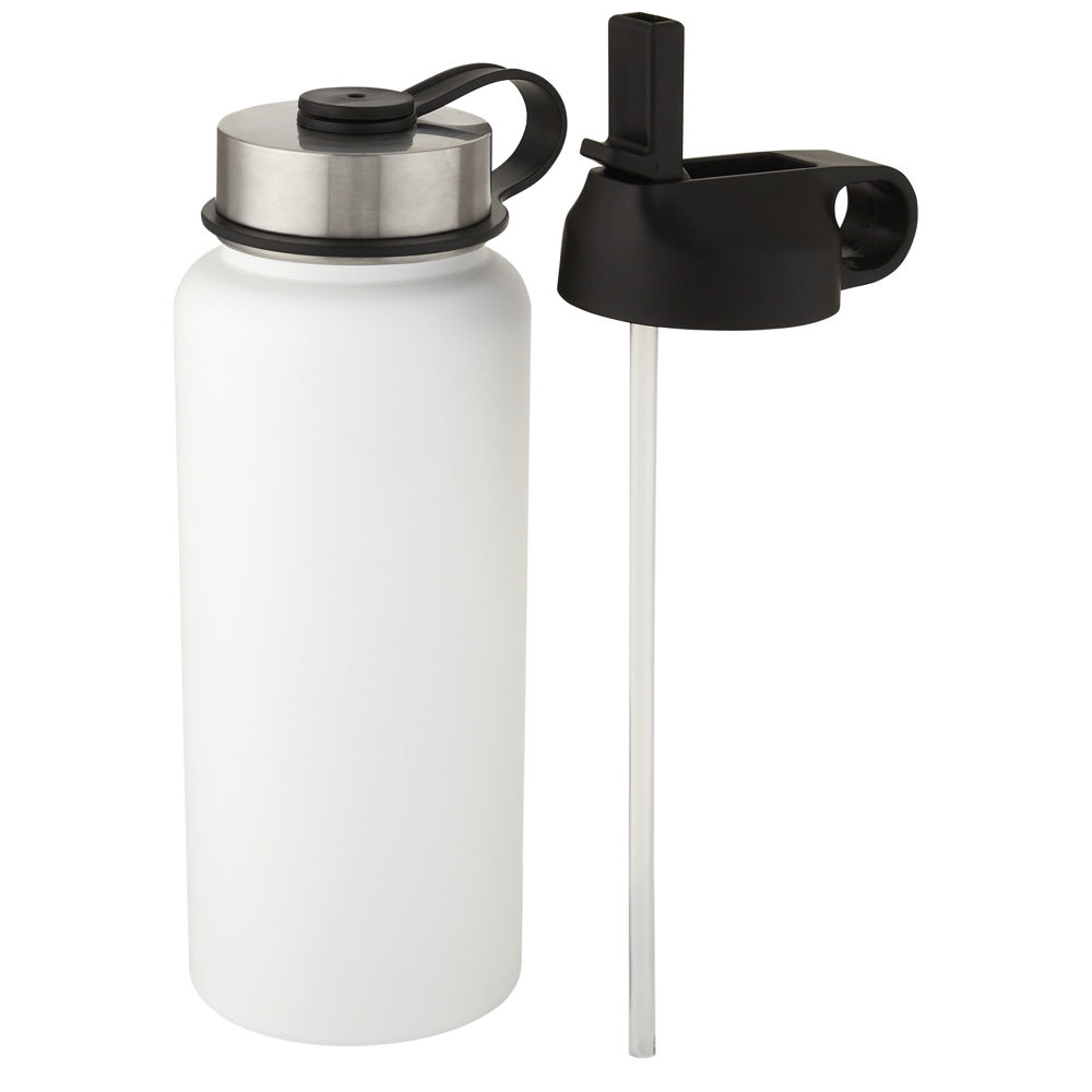 Supra 1 liter koper vacuüm geïsoleerde drinkfles met 2 deksels - voor bedrijven en relatiegeschenken - Wit