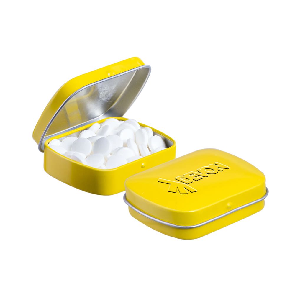 Mini scharnierblikje embossing - bedrukt of onbedrukt verkrijgbaar - Geel