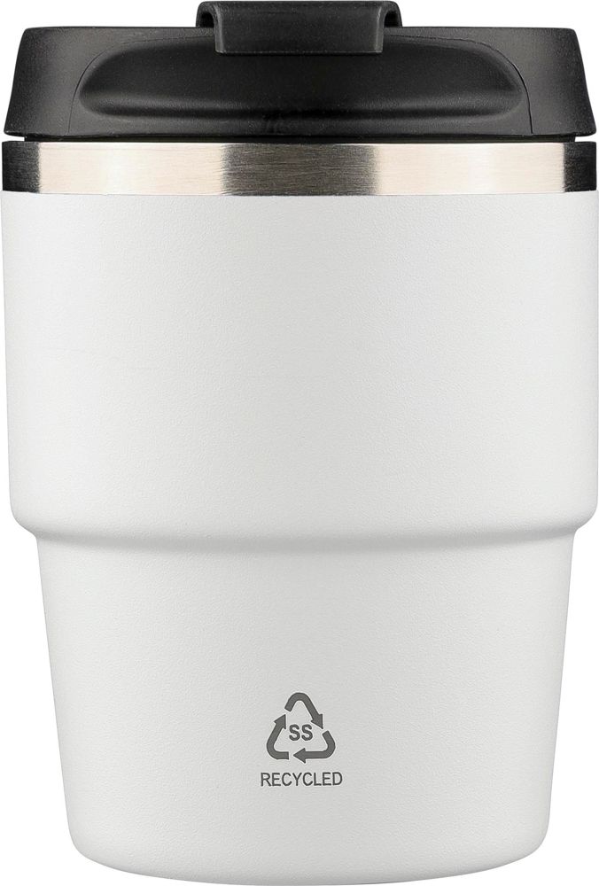 ?Gerecycled roestvrijstalen dubbelwandige drinkbeker (175 ml) Oli - met logo of onbedrukt bestellen - Wit