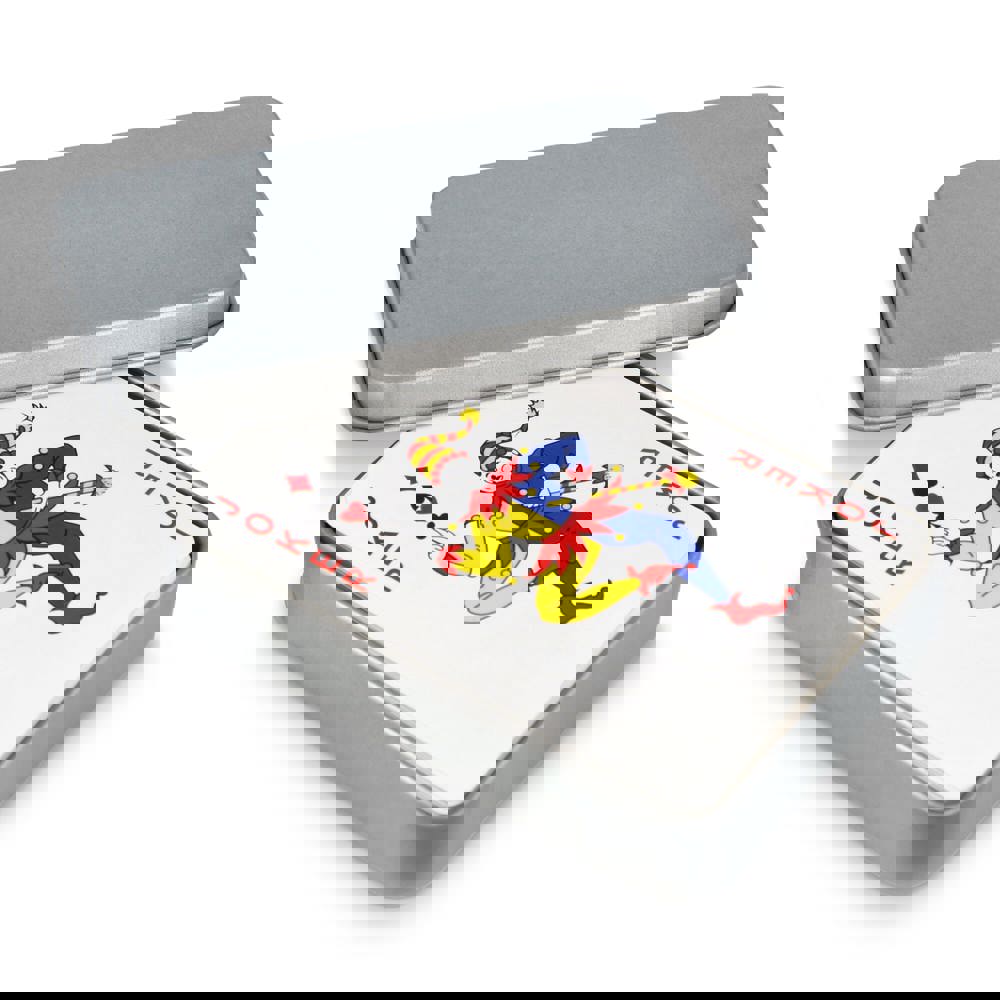 Speelkaarten in Metalen Blikje - Zilver / Rood