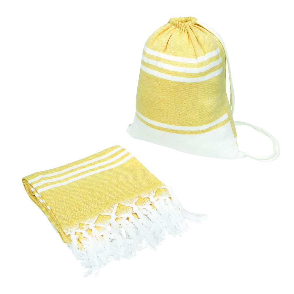 SUN & STEAM - Groot strandlaken/sauna handdoek - kopen of bedrukken - Geel, Wit