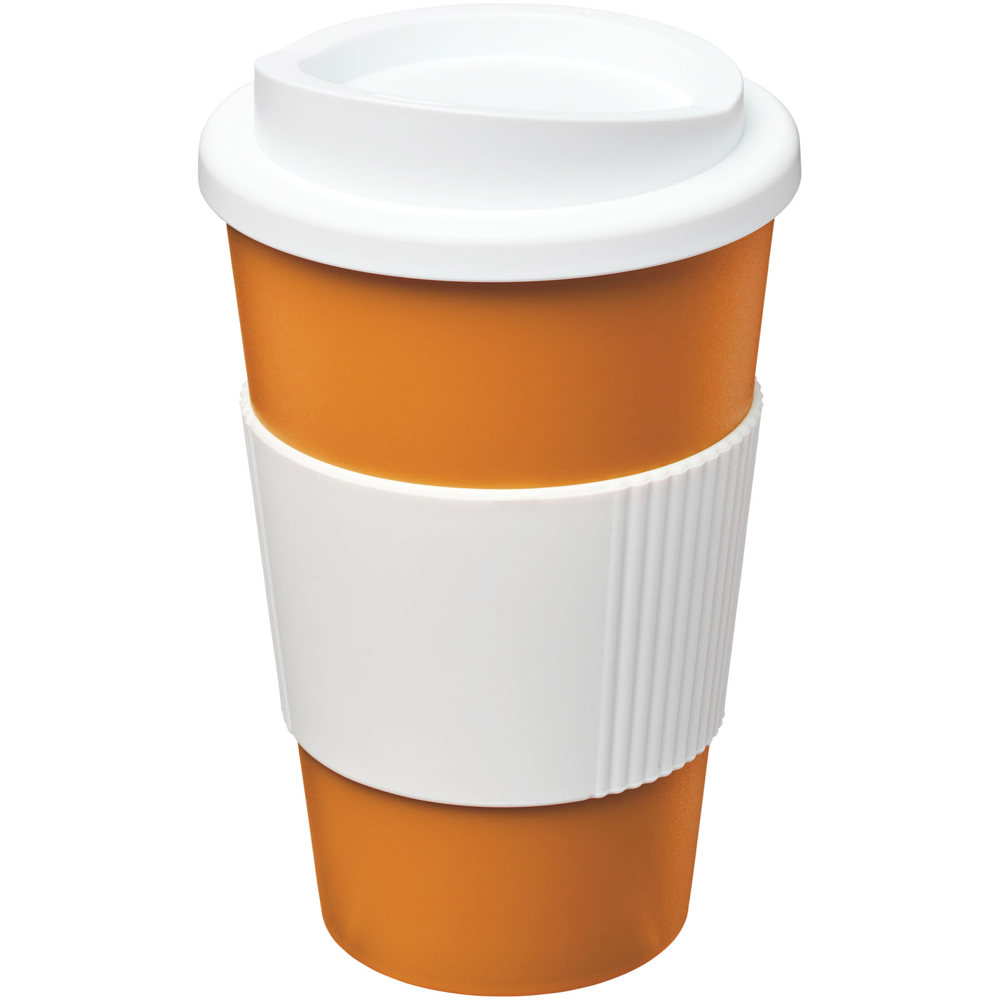 Americano® 350 ml geïsoleerde beker met grip - kopen of bedrukken - Oranje, Wit
