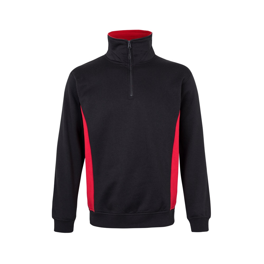 VL SVAROG. Tweekleurig sweatshirt van badstof (260g/m²), van polyester (65%) en katoen (35%) - voor bedrijven - Zwart, Rood