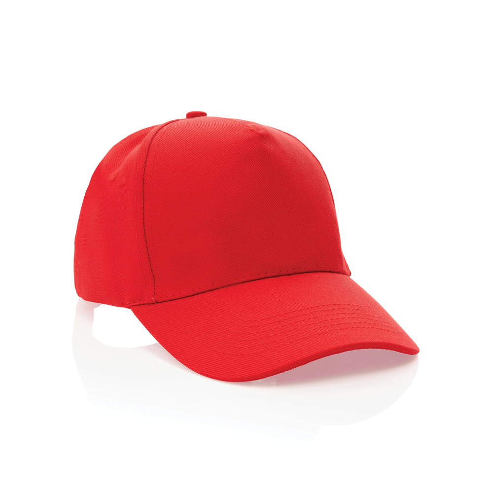 Impact AWARE™ 5 panel 280gr recycled katoenen cap - bedrukt of onbedrukt verkrijgbaar - rood (± PMS Red 032)
