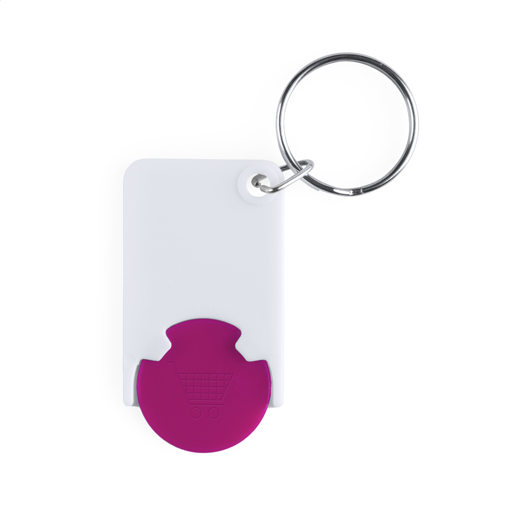 Trolex - winkelwagenmunt sleutelhanger - met logo of onbedrukt bestellen - fuchsia/wit