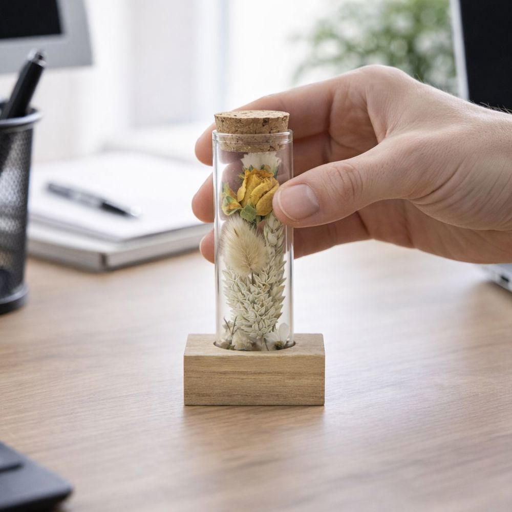 Dried Flowers - Single tube & wood, Rood