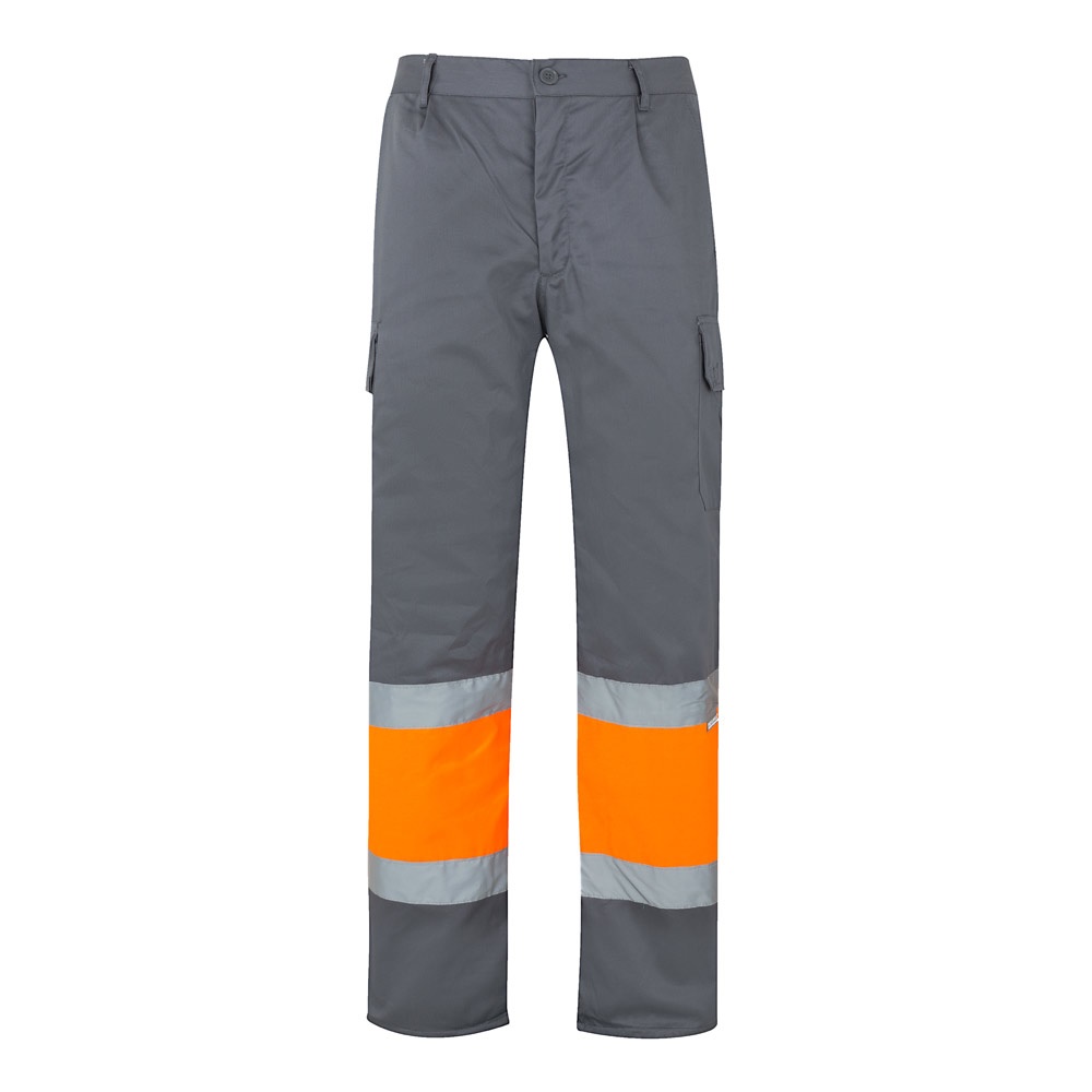VL POSEIDON LARGE. Tweekleurige keperstof broek met meerdere zakken (210g/m²), van katoen (20%) en polyester - Grijs, Oranje