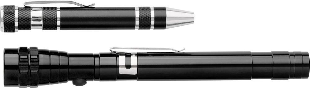 Aluminium 2-in-1 zaklamp Olivia - voor bedrijven en relatiegeschenken - Zwart
