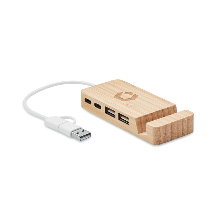 HUBSTAND - Bamboe USB hub 4 poorten - met logo of onbedrukt bestellen