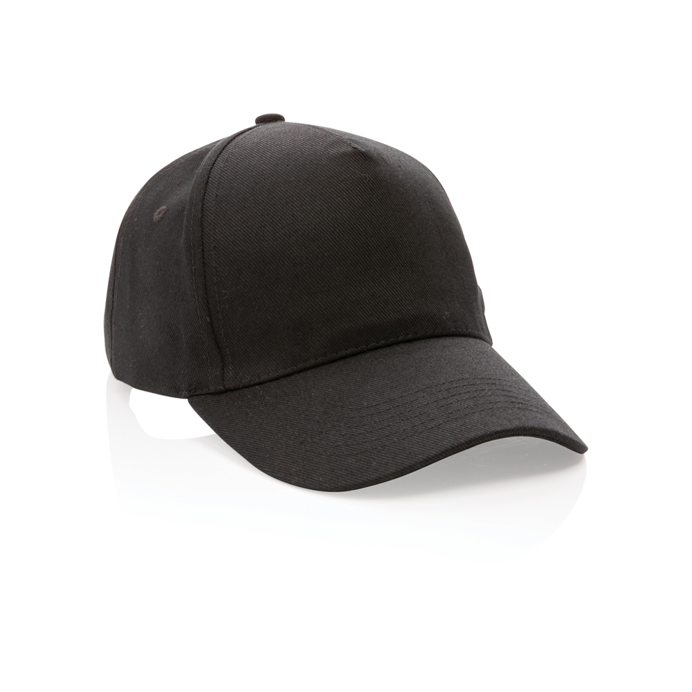 Impact AWARE™ 5 panel 280gr recycled katoenen cap - bedrukt of onbedrukt verkrijgbaar - zwart (± PMS Black)