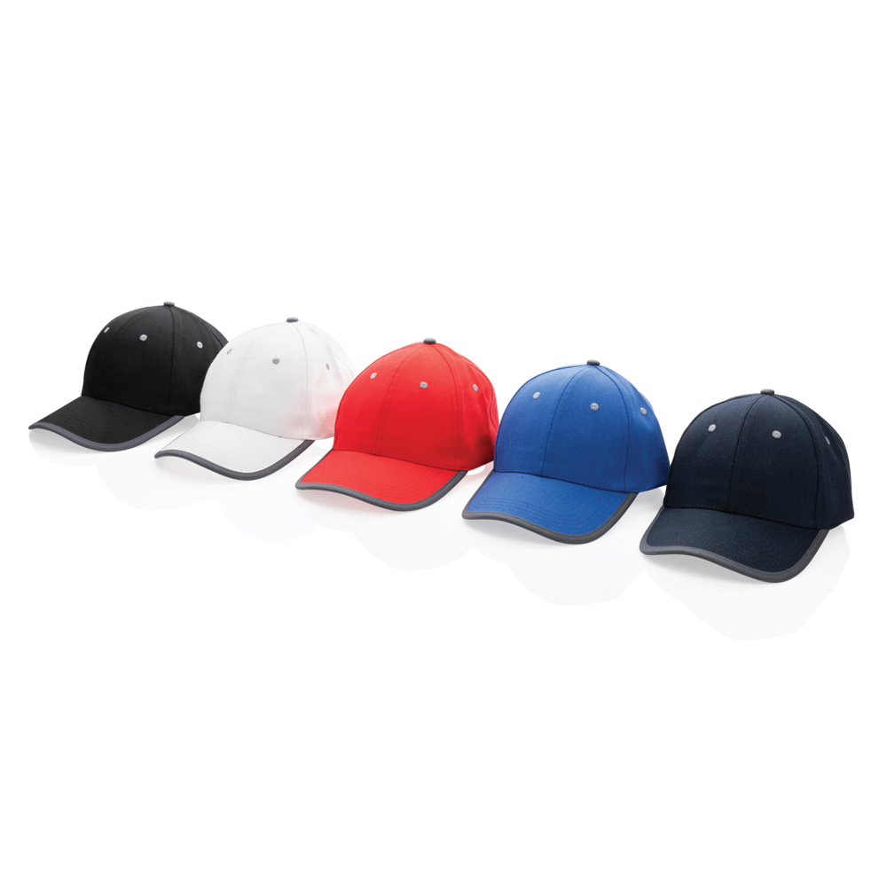 Impact AWARE™ 6 panel 280gr recycled katoen cap met bies - voor bedrijven en relatiegeschenken