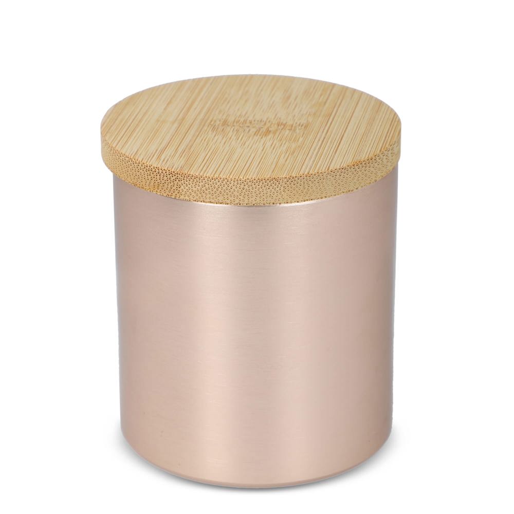 Bhakti plantaardige geurkaars in gerecycled aluminium potje - met logo of onbedrukt bestellen - Rose goud