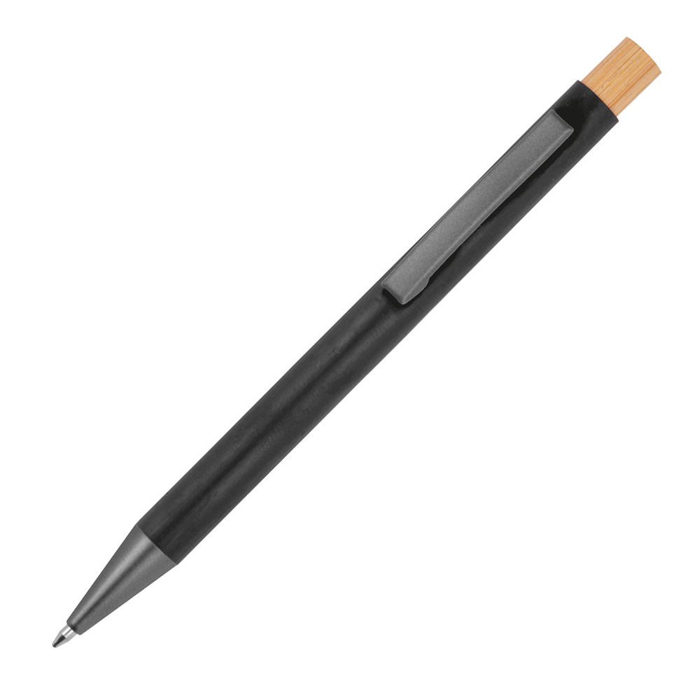 Pen van gerecycled aluminium met bamboe drukker - met logo of onbedrukt bestellen - Zwart