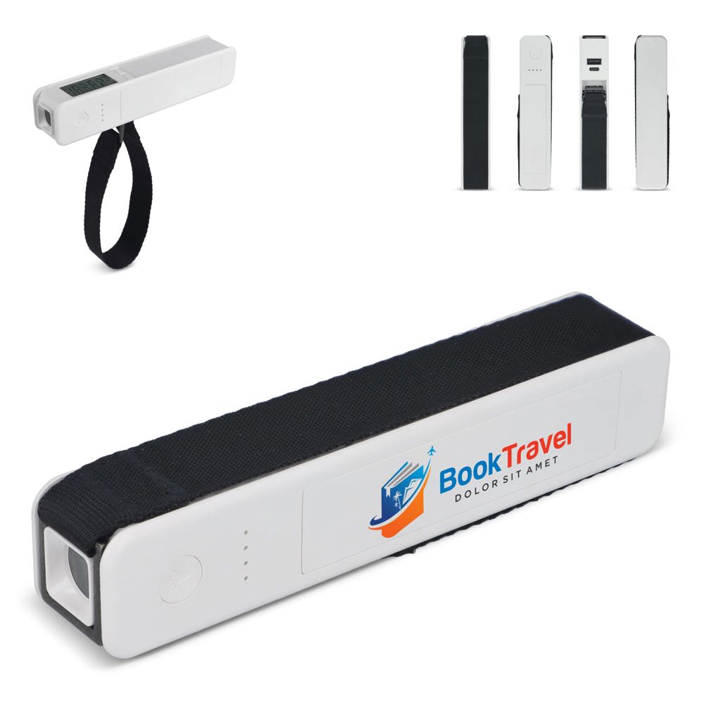 5-in-1 Travel Powerbank 2600 mAh - Bagageweegschaal - Zaklamp - Liniaal - Thermometer - voor bedrijven en