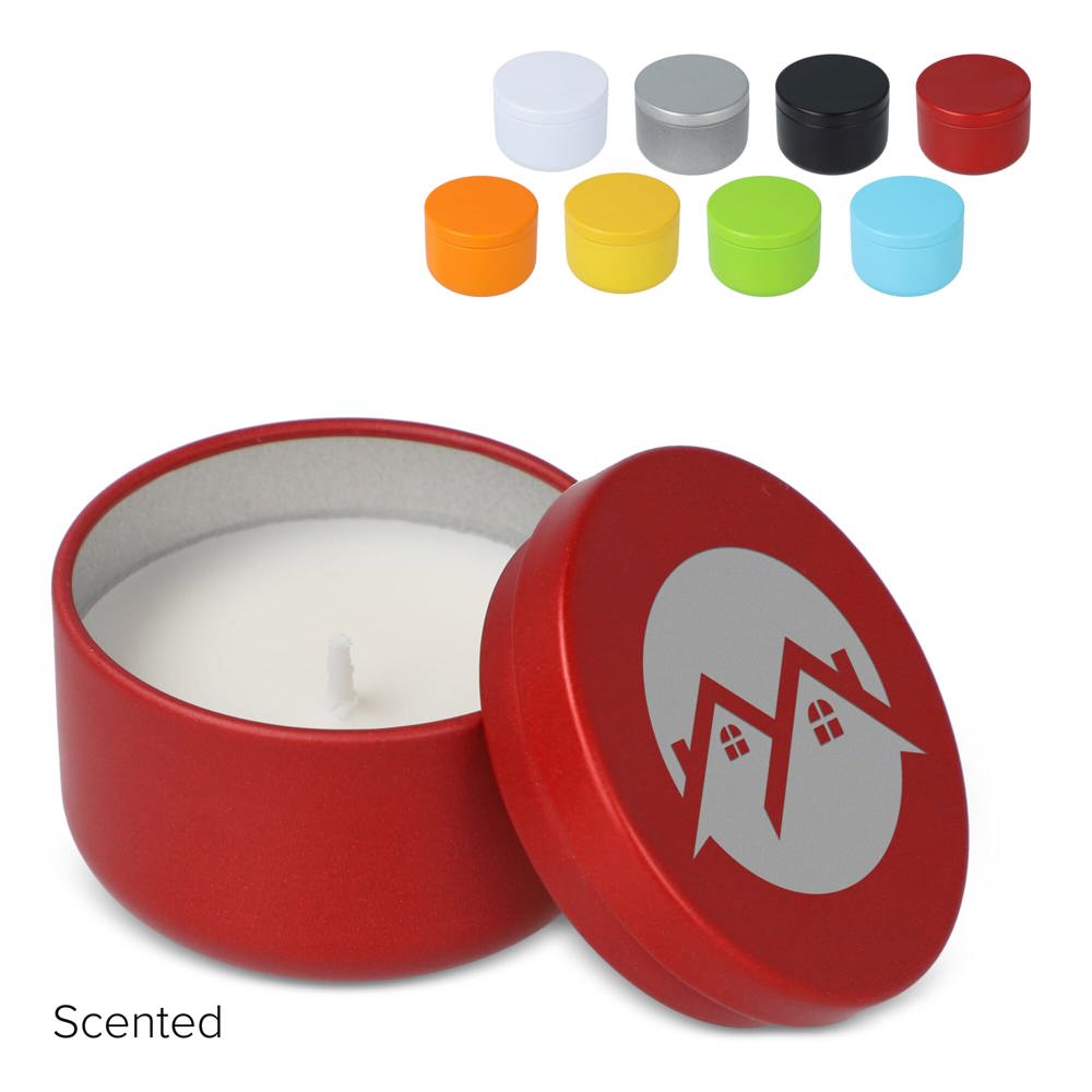 Asana plantaardige kaars in gerecycled blik - met logo of onbedrukt bestellen