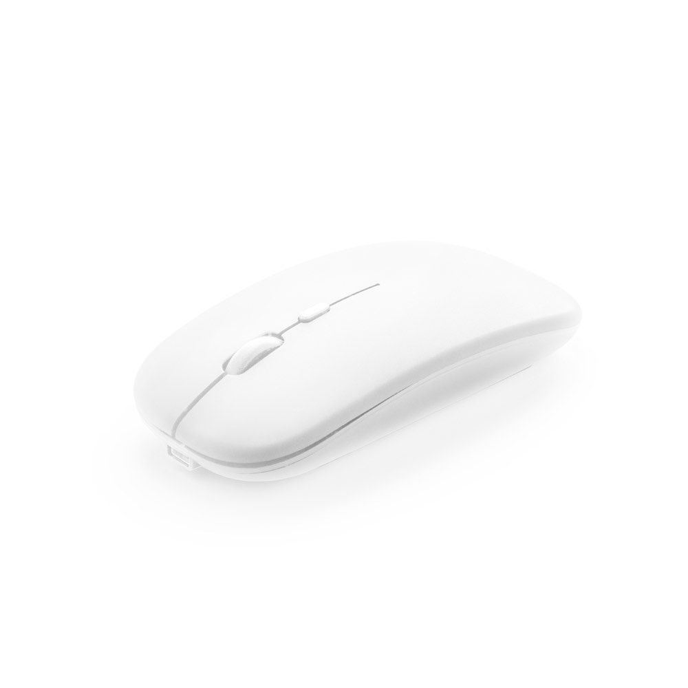 KHAN. Draadloze muis met 500mAh batterij uit gerecycled ABS (100% rABS) - met logo of onbedrukt bestellen - Wit