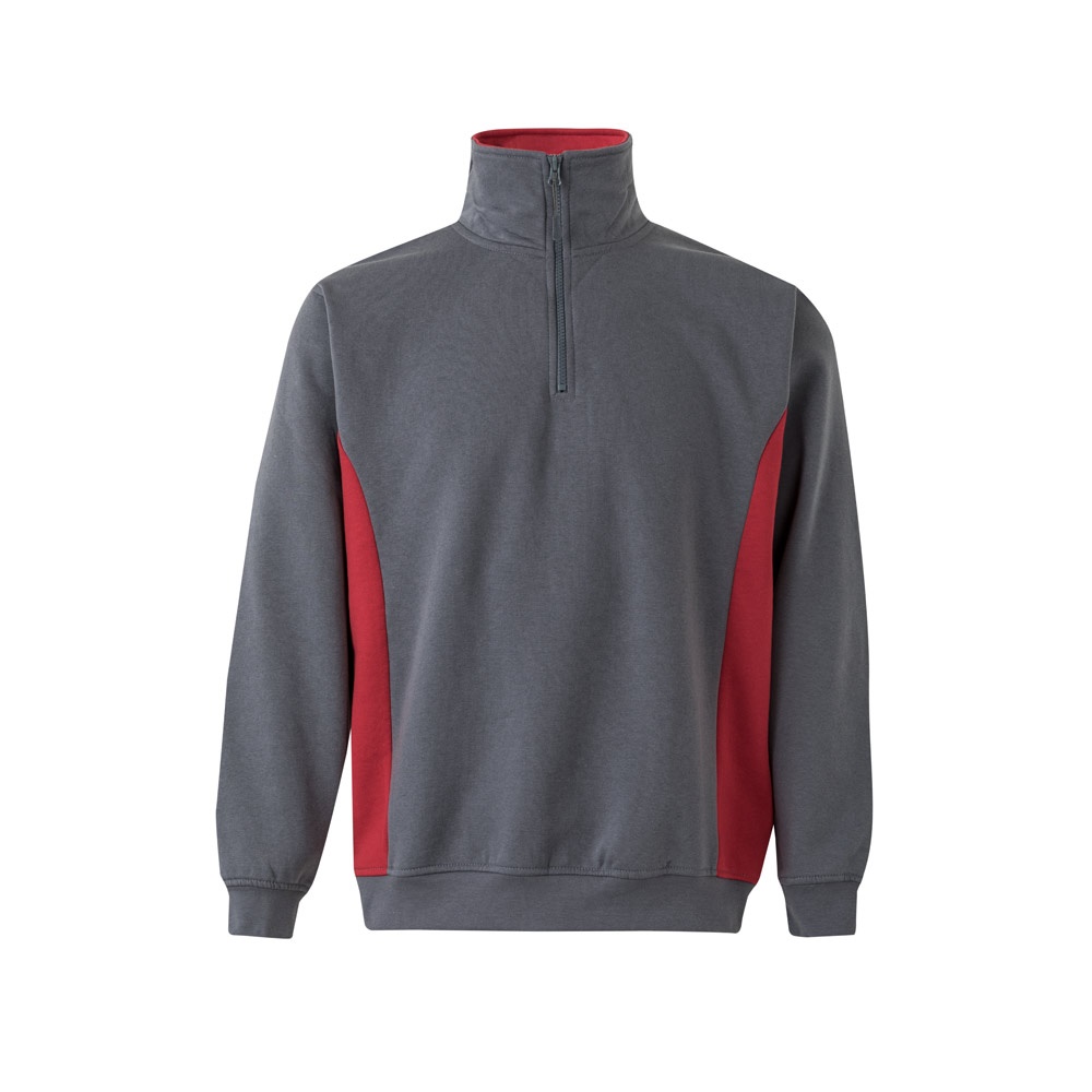 VL SVAROG. Tweekleurig sweatshirt van badstof (260g/m²), van polyester (65%) en katoen (35%) - voor bedrijven - Grijs, Rood