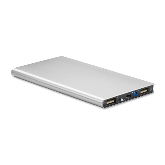 POWERFLAT8 - PowerBank 8000 mAh - voor bedrijven en relatiegeschenken - Mat Zilver