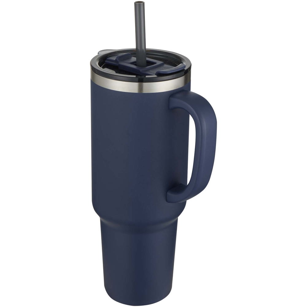Sydney 1200 ml dubbelwandige RCS-gecertificeerde koperen vacuüm geïsoleerde beker met rietje - met logo of - Marineblauw