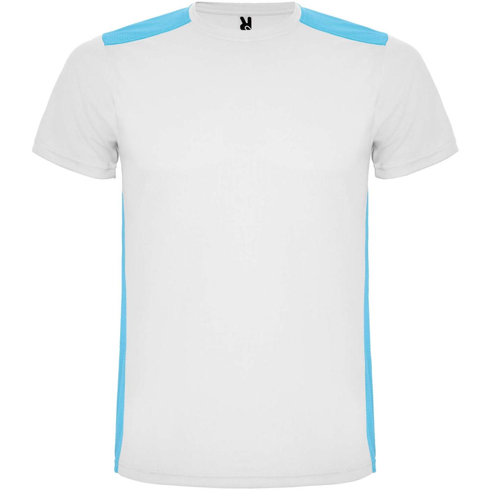 Detroit unisex sportshirt met korte mouwen - voor bedrijven en relatiegeschenken - Wit, Turkoois