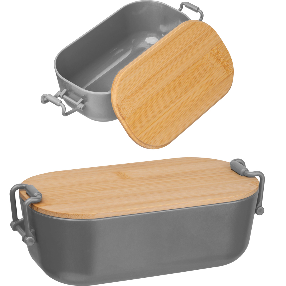 Lunchbox met bamboe deksel en clipsluiting - zilvergrijs