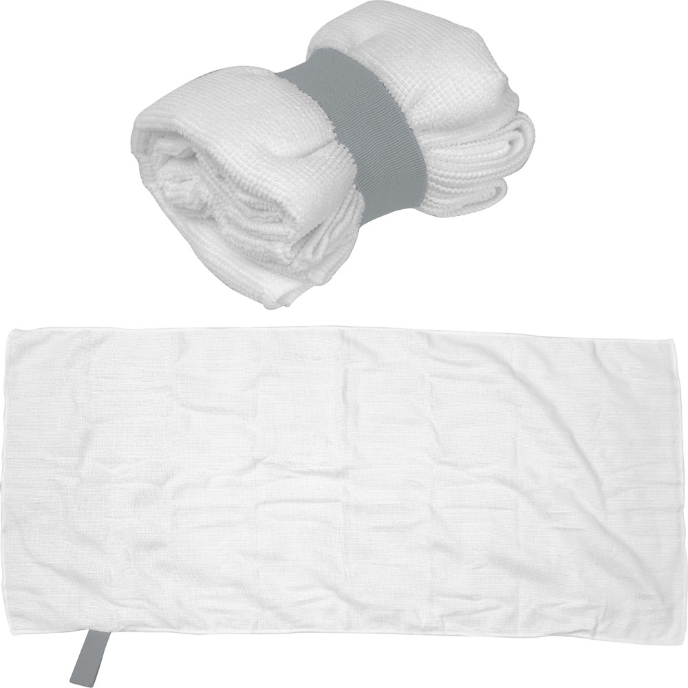 Handdoek van microvezel met elastiek - voor bedrijven en relatiegeschenken - Wit